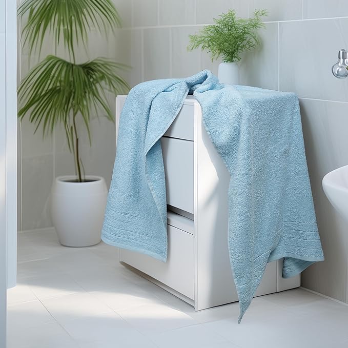Tens Towels Pack of 4 Extra Large Bath Towels 30 x 60 Inches 100% Cotton Larger &amp Lighter Weight Quicker to Dry Super Soft and Absorbent Perfect for Bathroom Sky Blue