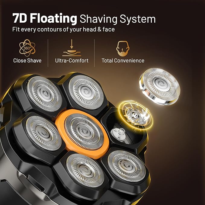 Head Shaver for Bald Men: 7D Electric Bald Razor - Waterproof Wet Dry Shaving - Professional Grooming Kit for Balder with Type-C Charge - Detachable Head Shavers for Scalp/Face/Beard