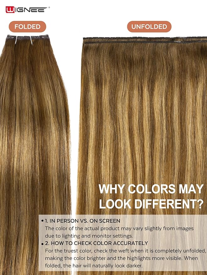 WIGNEE 20 Inch Double Invisible PU OVO Human Hair Extensions 100% Remy Human Hair Weft Highlight Honey Blonde Hair Extensions Human Hair 2PCS Glueless Wefts Micro Beads Hair Extension (T4/27)