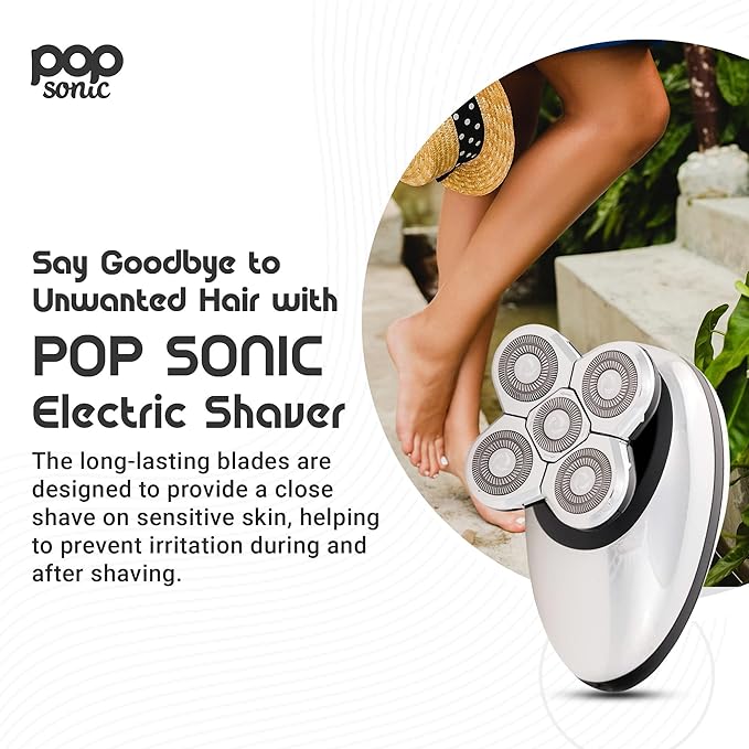 Pop Sonic 5-Head Electric Shaver Kit - Unisex (Silver) Shaver for Face Head &amp Body - Smooth Waterproof USB Rechargeable Trimmer with 360-Degree Precision Cut Heads for Men &amp Women