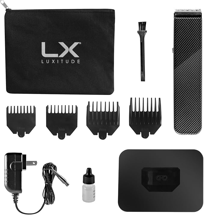 Precision Hair Trimmer &amp Body Groomer for Men - 4 Attachments All-in-One Cordless Design Steel Blades &amp Carbon Fiber Finish - Travel Case Included