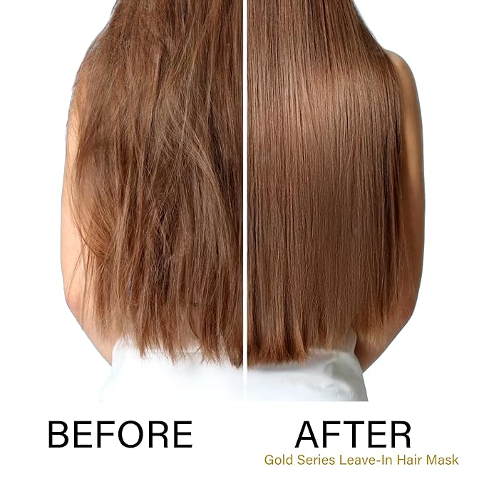 Gold Series Leave-In Hair Mask ? Argan Oil Hair Mask Enriched with Keratin ? Nourishing and Gently Detangling Leave In Conditioner Spray For Curly Frizzy or Damaged Hair 8.4 Fl.oz