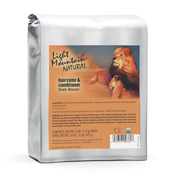 Light Mountain Henna Hair Color &amp Conditioner Bulk 1 Pound ? Dark Brown Hair Dye Organic Henna Leaf Powder and Botanicals Chemical-Free Semi-Permanent Hair Color + 4 Hair Clips