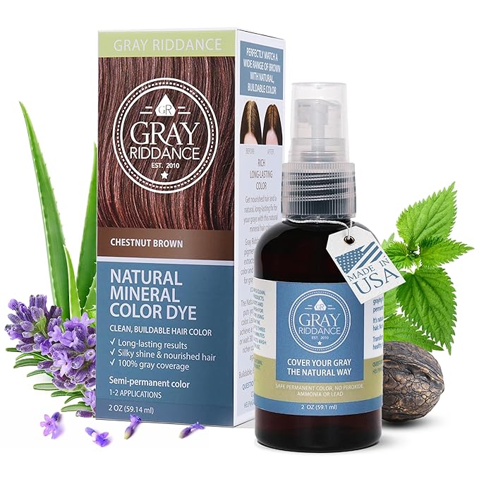 DIY Natural Mineral Color Dye Kit - 100% Vegan Hair Color Spray for Men &amp Women - Non-Toxic Ammonia-Free Organic Hypoallergenic Gray Coverage for Scalp &amp Beard - Chestnut Brown