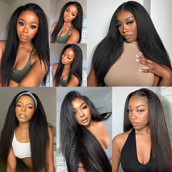 Kinky Straight Bundles Human Hair Yaki Straight 16 18 20 22 Inch 4 Bundles 12A 100% Unprocessed Brazilian Human Hair Quick Weave Kinkystraight Bundles Natural Black Hair Extensions