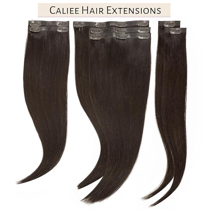 Caliee Seamless Clip in Hair Extensions Real Human Hair 22Inch 110G 7Pcs Invisible PU Weft Color 2A Light Dark Brown Clip on Hair Extensions Human Hair Natural &amp Thick &amp Straight