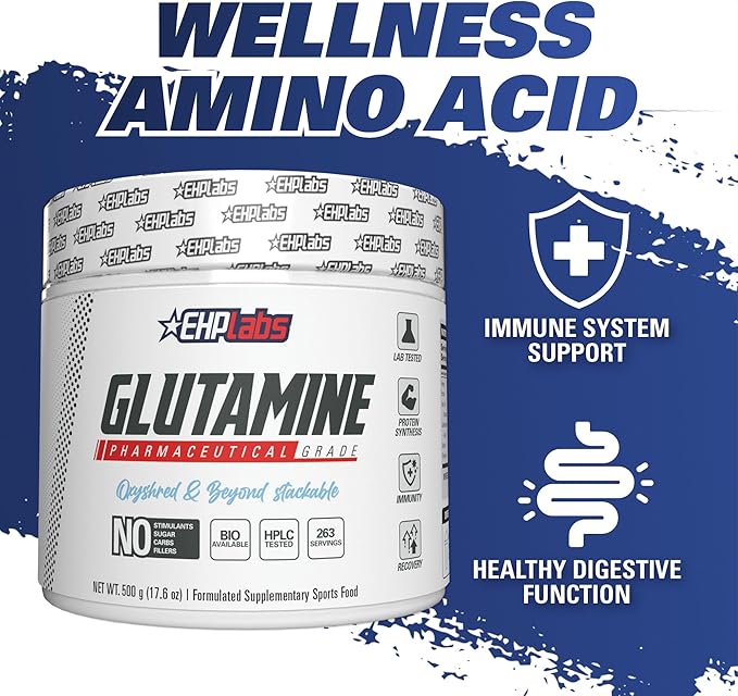 EHP Labs L Glutamine Powder Amino Acids - L-Glutamine Workout Recovery Immune Health &amp Gut Health Support (500g) - 100 Servings