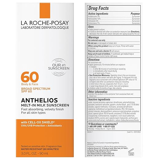 La Roche-Posay Anthelios Melt-In Milk Sunscreen SPF 60 Sunscreen For Body &amp Face Broad Spectrum SPF + Antioxidants Oil Free Lightweight &amp Fast Absorbing Oxybenzone Free