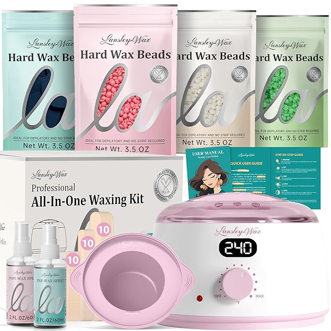LANSLEYWAX Digital Waxing Kit for Women Men - Pink Wax Machine with 39 Accessories - Hard Wax Kit for Face Eyebrow Lip Brazilian Bikini Sensitive Skin Waxing Warmer Hair Removal for Home/Salon Use