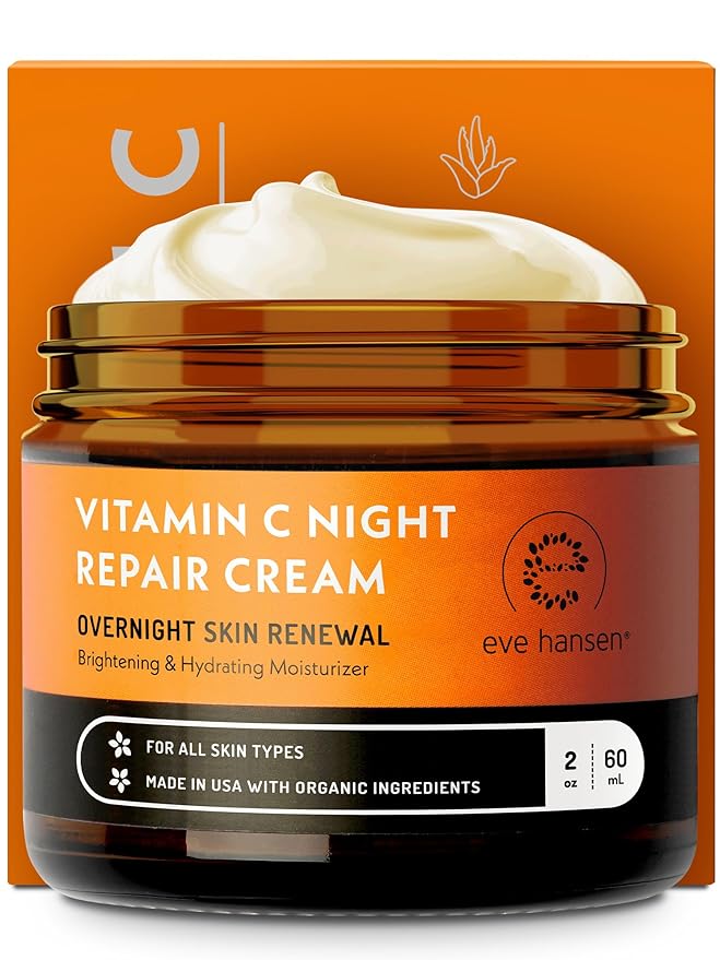 Eve Hansen Vitamin C Night Cream for Face and Neck - Hydrating Brightening Anti-Aging Moisturizer for Mature Dry Skin - Non-Greasy - 2 oz