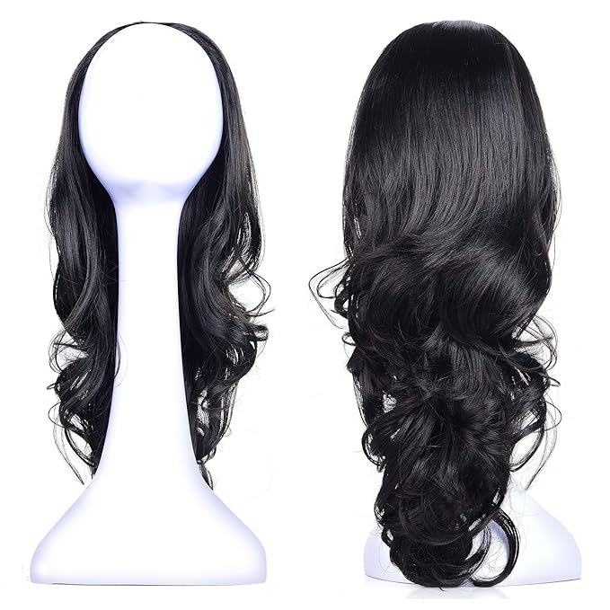 Onedor 23 Curly Hair Women Ladies 3/4 Half Wig Premium Japanese Synthetic Fibers Wigs with Secured Mesh Head Cap (R1)