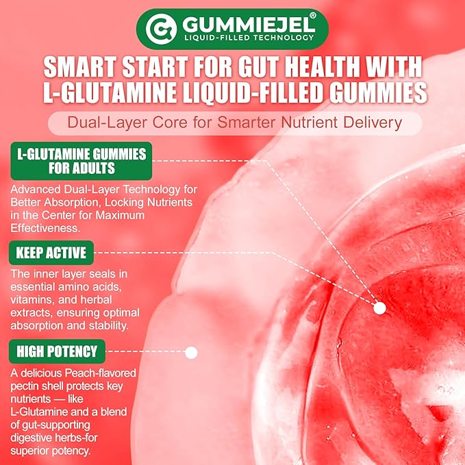 L-Glutamine 1200mg Gut &amp Immune Support GummiesLeaky Gut Repair Supplement with Slippery ElmMarshmallow RootGinger RootArabinogalactanOrganic AloeVitamin CVitamin D3ZincSugar-Free | 60 Co