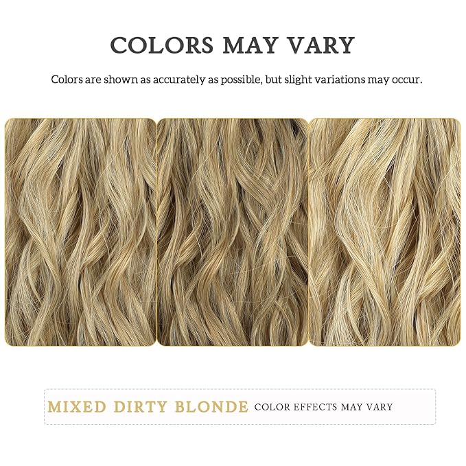 Clip in Hair Extensions 6 PCS Natural &amp Soft Hair &amp Blends Well Hair Extensions Long Wavy Hairpieces(16inch 6pcsMixed Dirty Blonde)