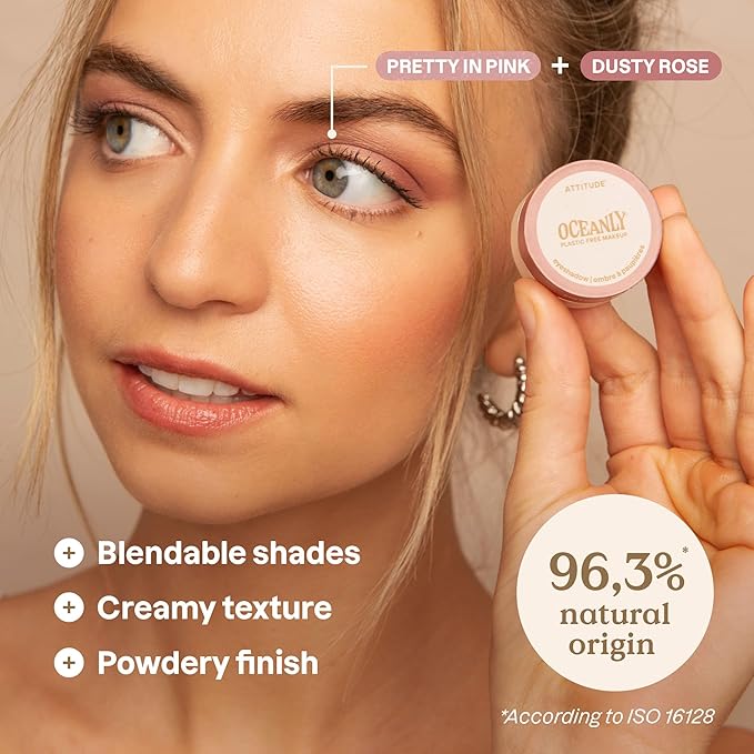 ATTITUDE Oceanly Eyeshadow EWG Verified Single Shimmer Cream Eyeshadow Plastic-Free Vegan Beauty and Makeup Pretty in Pink 0.16 Fl Oz