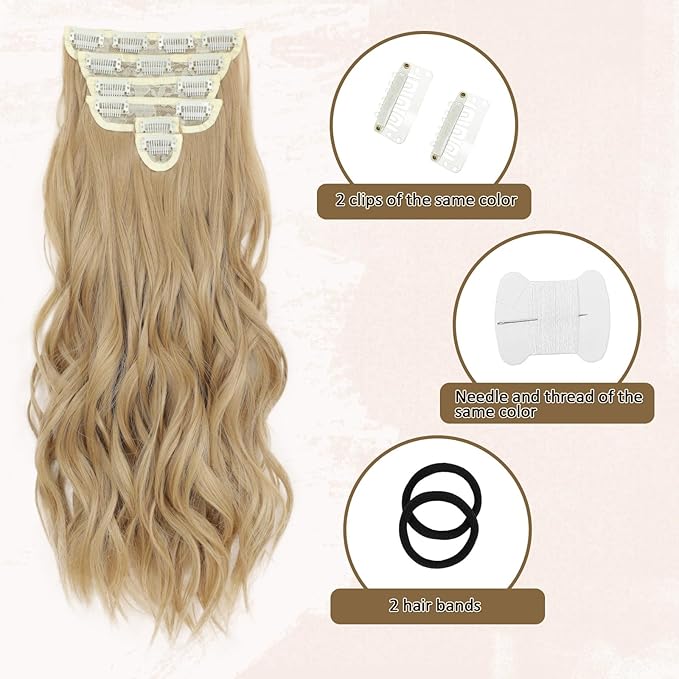 Clip in Hair Extensions for Women Natural Golden Blonde Extensions 20 Inch 6PCS Hairpieces Long Wavy soft Thick Hair Extensions clip ins