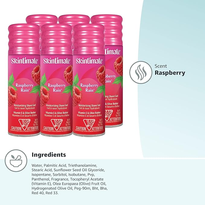 Skintimate Raspberry Rain Shave Gel for Women 6 Pack | Skintimate Shaving Cream for Women Womens Shaving Cream Shave Cream Shaving Foam Womens Shave Gel Pack of 6 7oz each