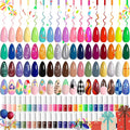 Beetles Gel Liner Nail Art Polish Set 50 Colors Reflective Gold Glitter Green Pink Red Blue Silver Gel Nail Polish Soak Off UV Built Thin Brush in Bottle Nails Design Rainbow Gift for Women