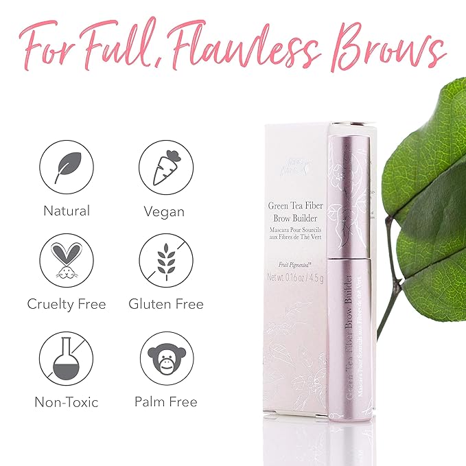 100% PURE Green Tea Fiber Brow Builder 0.16 oz Brow Tint Gel Eyebrow Makeup Define and Sculpt Eyebrows Natural Volume Flawless Brows - Medium Brown