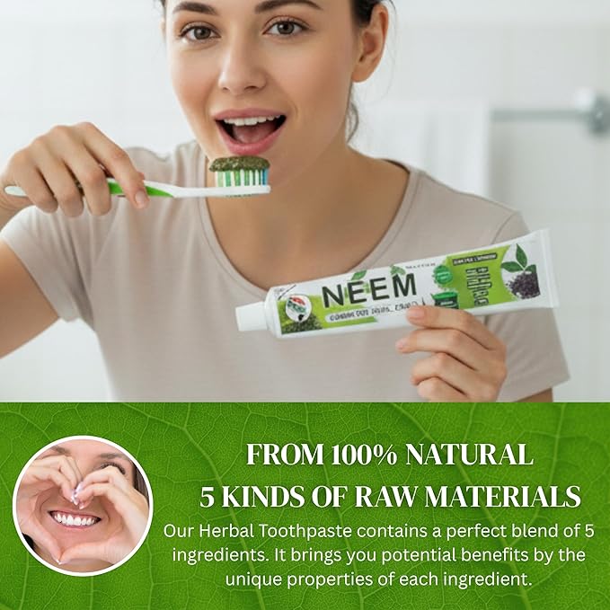 Pack of 6 - Organic Neem 10 in 1 Fluoride Free Toothpaste - Neem Clove Black Seed Cardamon Aloe Vera Tea Tree Oil Miswak Clove - Herbal Blend - 7.05 oz