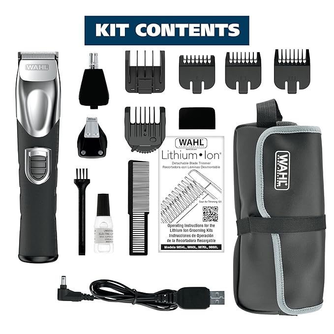 Wahl USA Rechargeable Lithium Ion All in One Beard Trimmer for Men with Detail and Ear &amp Nose Hair Trimmer Attachment ? Model 9854-600B