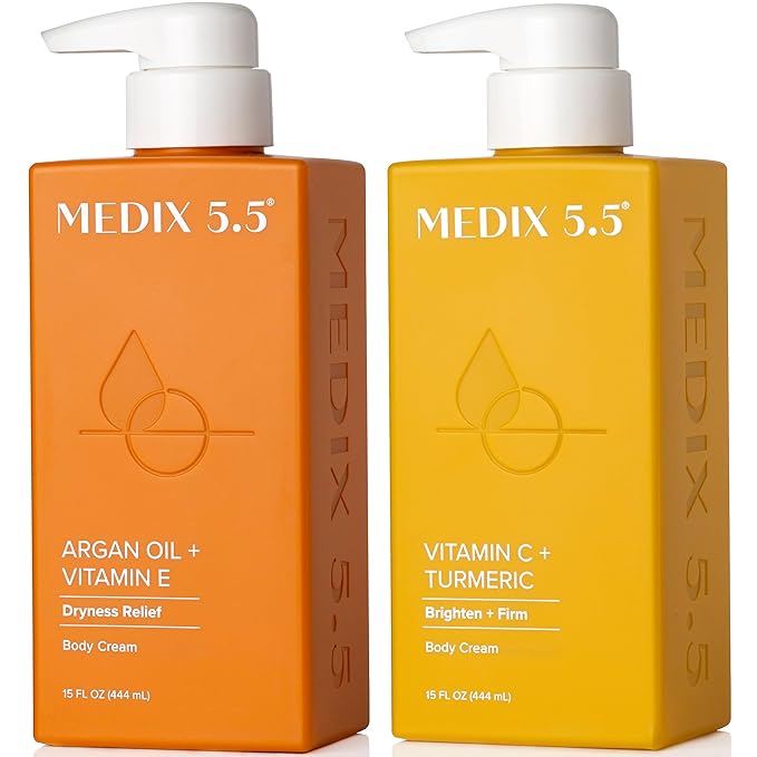 MEDIX Vitamin C Cream + Anti Aging Argan Oil Cream 2PC Skin Care Bundle | Moisturizer Body Cream &amp Face Lotion | Brightening Body Lotion For Women Uneven Skin Tone Wrinkles &amp Sun Damaged Sk
