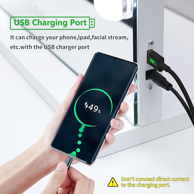 Vanity Mirror with LightsMakeup Mirror with 17 Dimmable LED Bulbs 3 Color Lighting Modes Detachable 10X Magnification Mirror Touch Control 23.6X197 inch White