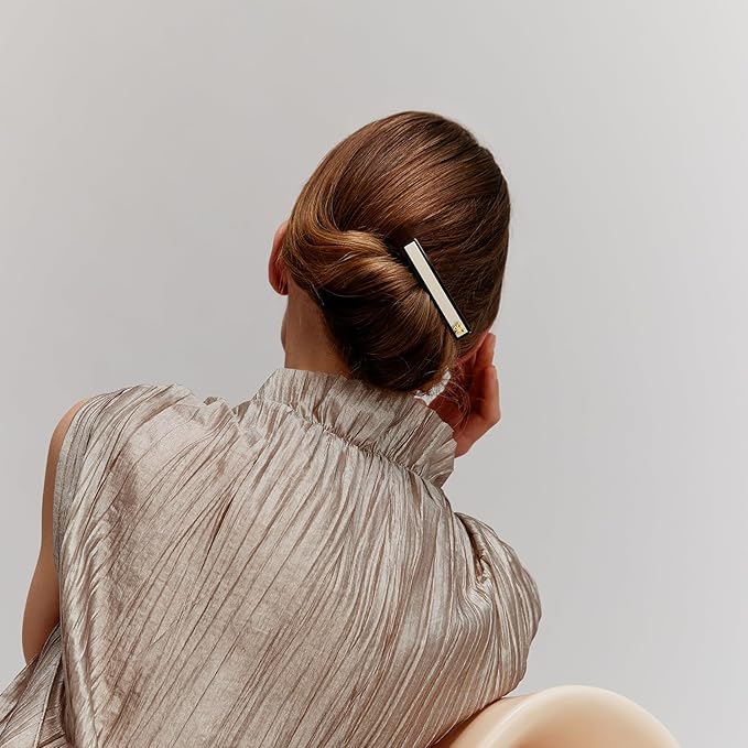 SHE'S FREE STYLE JUST FOR YOU [Chanel-style] Hair Barrettes for Women Acetate Resin Barettes Classic Black &amp White French Hair Accessories for Thin Hair Anti-Slip for Half-Hair (Small3.1 inch