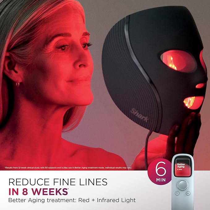 Shark CryoGlow LED Face Mask with Under-Eye Cooling Anti-Ageing &amp Blemish Repair Red &amp Blue LED Infrared Light Therapy USB-C Remote Control Storage Bag Blue Frost FW312