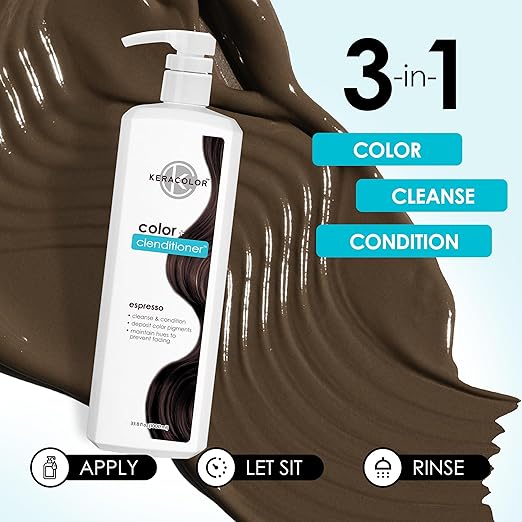 Keracolor Color + Clenditioner 3-in-1 Color-Depositing Conditioner Gentle Cleansing Conditioner Infusing Semi-Permanent Hair Color 9 Shades 33.8 Fl Oz