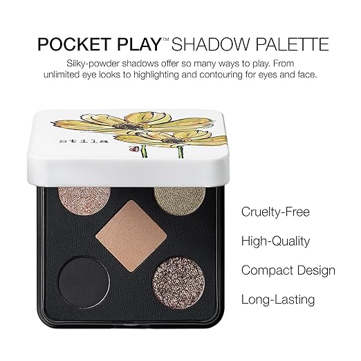stila Pocket Play??Eye Shadow Palette | 5 Silky Powder Shades for Eyes Face Highlight &amp Contour | Compact Travel-Friendly Blendable Formula | Matte &amp Shimmer Neutral &amp Bold Tones