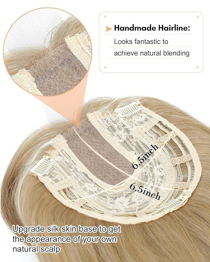 UDU 20 Wavy Ombre Highlight Synthetic Hair Topper for Women with Thinning Hair with Fringe Bang Adds Volume Change Hairstyle