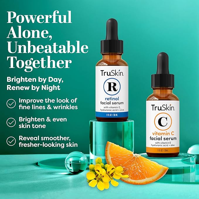 TruSkin Face Serum Duo ? Vitamin C &amp Retinol Serum for Face ? Anti-Aging Skin Care Gift Set for Women ? Helps Improve Appearance of Fine Lines &amp Wrinkles for Smoother Looking Skin 1 Fl Oz 2