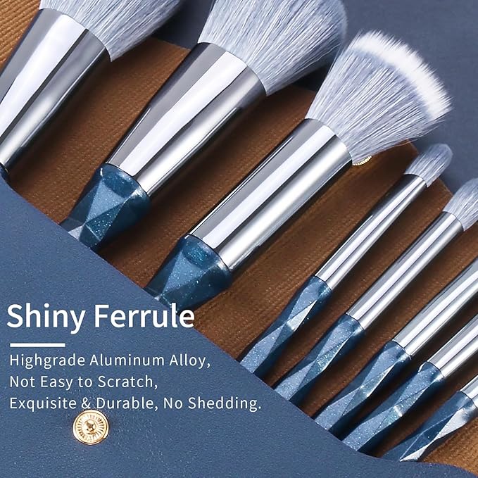 Sapphire Blue Makeup Brush Set Professional Vegan Makeup Brushes Set Makeup Brush Set with Case Glitter Cosmetic Brushes Makeup Set Make up Brushes Vegan Make up Brushes Set Professional