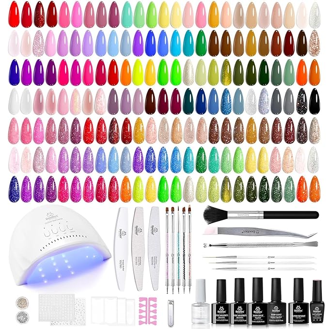 Beetles Gel Nail Polish Kit with U V Light 100 Colors Gel Polish 133 Pcs Nail Stuff Kit for All Seasons with Base and Matte&ampGlossy Top Coat Infinite Inspirations Soak Off Gifts for Women Girls Te