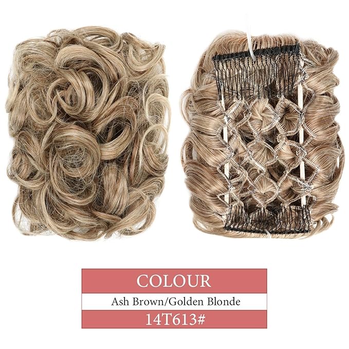 FRANCES Fake Hair Bun Synthetic Messy Bun Wig Hair Pieces Wavy Curly Bun Ponytail Hair Extensions Bun Hair Comb Women Bun Wig Hair Accessories (Color : 14T613)