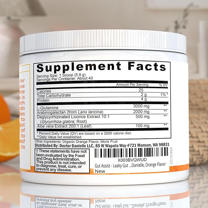 Doctor Danielle Gut Assist - Leaky Gut Repair Supplement Powder Glutamine Arabinogalactan Licorice Root - Supports IBS Heartburn Bloating Gas Constipation SIBO from Orange Flavor