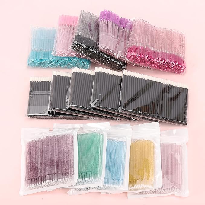 1500 PCS Disposable Mascara Applicators And Lip Applicators And Micro Cotton Swabs 500 Spoolies Mascara Wands 500 Lip Brushes 500 Micro Swabs Colorful Disposable Brushes Makeup Applicator Tool
