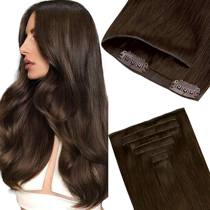 GOO GOO Invisi Edge Clip in Hair Extensions 22inch 110g 7Pcs Injected Seamless PU Clip in Hair Extensions Virgin Real Human Hair 4A Chocolate Brown