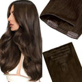 GOO GOO Invisi Edge Clip in Hair Extensions 22inch 110g 7Pcs Injected Seamless PU Clip in Hair Extensions Virgin Real Human Hair 4A Chocolate Brown