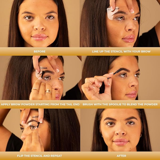 Fab Brows Duo Eyebrow Kit Ultimate Brow Stencil Kit with Compact Powder Mirror and Eyebrow Shaper Waterproof Eyebrow Makeup Kit Contour Palette Eyebrow Cosmetics (Dark Brown/Chocolate Brown)