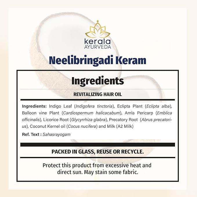 Kerala Ayurveda Neelibhringadi Keram Hair Growth Oil for Dry Scalp Curly Or Damaged Hair (6.8 fl Oz) | Coconut Oil For Hair Growth &amp Strengthening Roots | Ayurvedic Serum with Triple Milk Formula