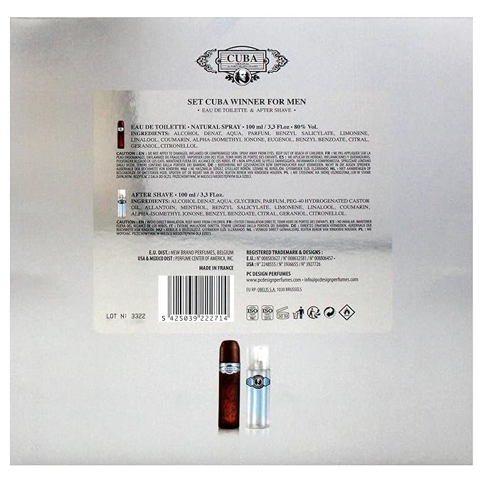 Cuba Winner 3 Pieces Gift Set for Men (3.3 Ounce Eau de Toilette Spray + 3.3 Ounce After Shave + A Key Chain)