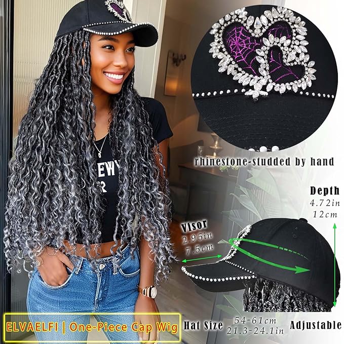 26 Boho Goddess River Locs Crochet Hair Extensions Gradient Grey Shine Heart Baseball Cap Wigs for Women