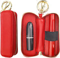 Bocasal Leather Lipstick Case Holder Chapstick Keychain Pouch Zipper Lip Balm Lip Gloss Bag for Purse with Key Chain Elastic Band Makeup Travel Organizer Cosmetic Storage Kit for Women Girls (Red)