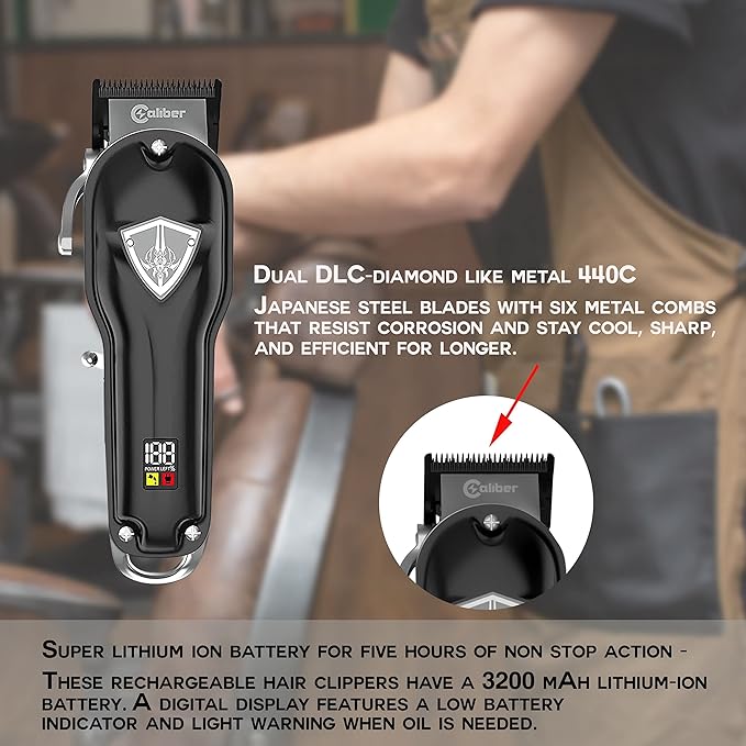 .44 Magnum FMJ Cordless Clipper Kit - Professional Clippers for Hair Beard and Mustache - Rechargeable Grooming Electric Razor for Men - With Grips Oil Cleaning Brush &amp Comb Guards