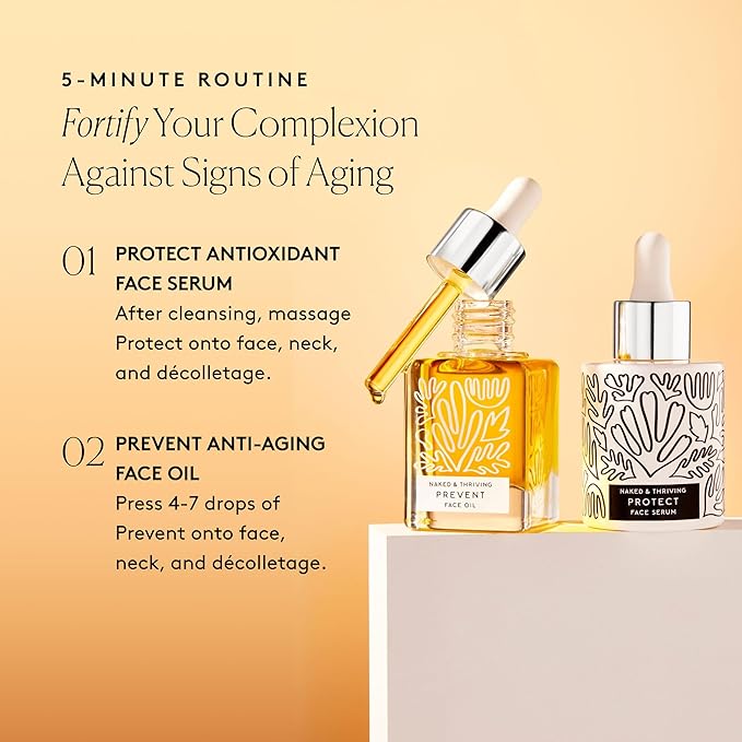 Naked &amp Thriving Limited Edition Day Set | Protect Antioxidant Day Serum (30 mL) + Prevent Anti-Aging Face Oil (35 mL) with Hyaluronic Acid Moringa and Rosehip Oil | 65 mL/2.18 fl oz (Set of 2)
