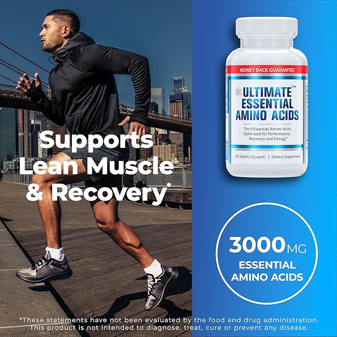 Ultimate 100% Essential Amino Acid Supplement for Cutting Fasting &amp Workouts - All 9 EAAs 40% Leucine ? Ideal BCAA Ratio for Energy Muscle &amp Recovery - 300 Easy-to-Swallow Keto &amp Vegeta