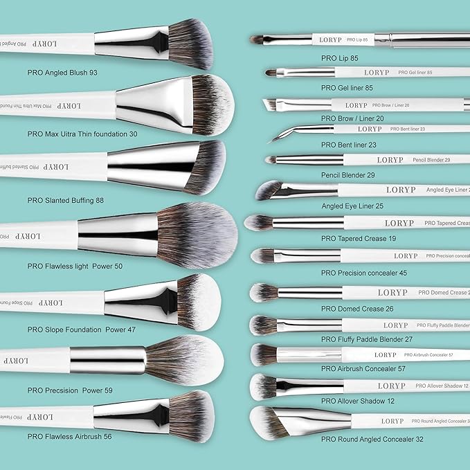 LORYP Makeup Brush Set Professional Soft Synthetic Vegan Luxury Cosmetic Brushes for Face &amp Eye White 20 Pcs
