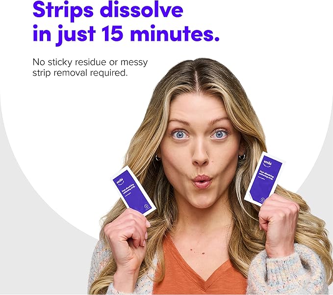 SmileDirectClub Fast Dissolving Teeth Whitening Strips - 18 Count - 2X Whiter Results 2X Faster - Professional Strength Hydrogen Peroxide - Pain Free and Enamel Safe
