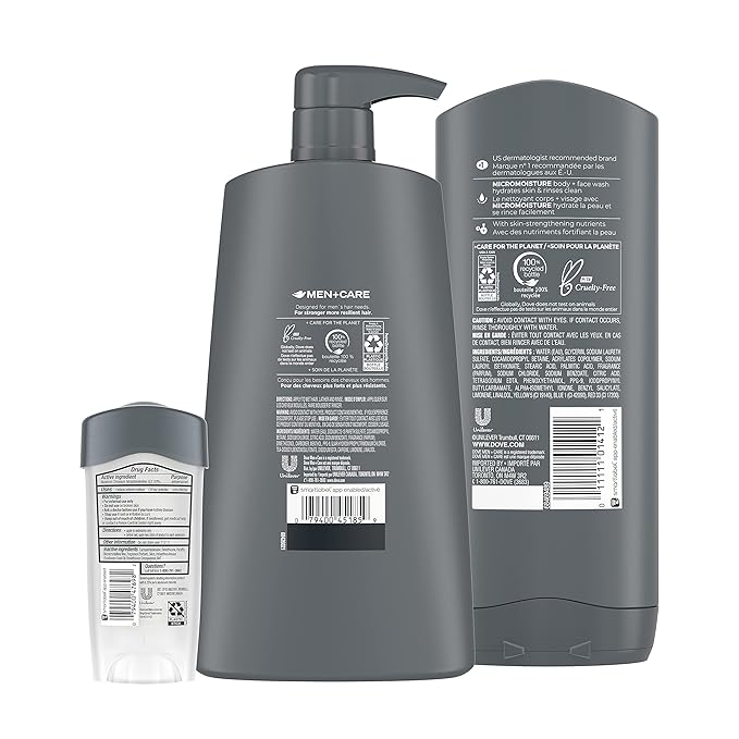 DOVE MEN + CARE Hair + Skin Care Regimen Personal Care for Men Clean Comfort + Fresh &amp Clean Body Wash 2-in-1 Shampoo and Conditioner and Antiperspirant Clinical Deodorant